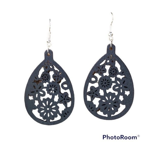 Boho Black wooden laser cut teardrop earrings NEW Jewelry choose 3 for $12 - Picture 2 of 6